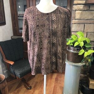 ETERNITY FASHION ONE SIZE FITS ALL BROWN PAISLEY FLORAL PRINT SHORT SLEEVE